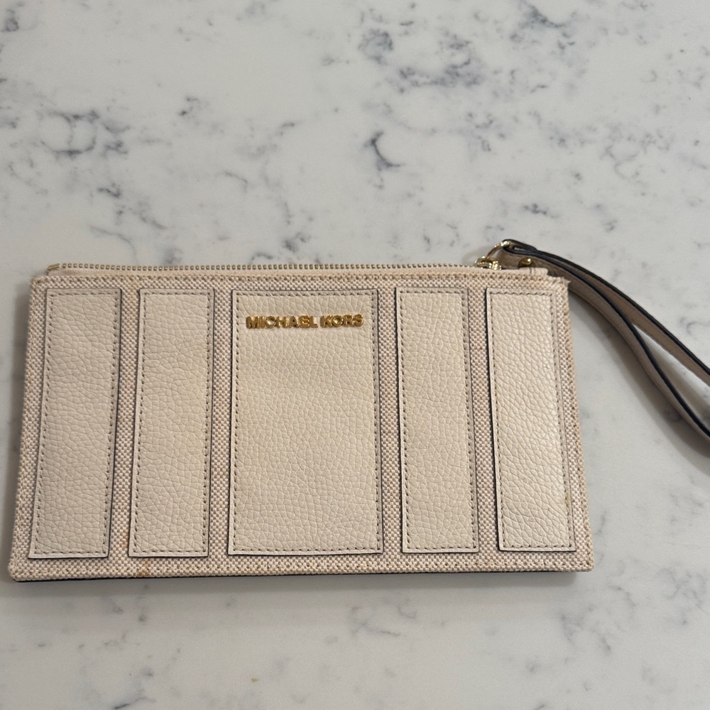 Michael Kors Cream Wristlet with Gold Logo
